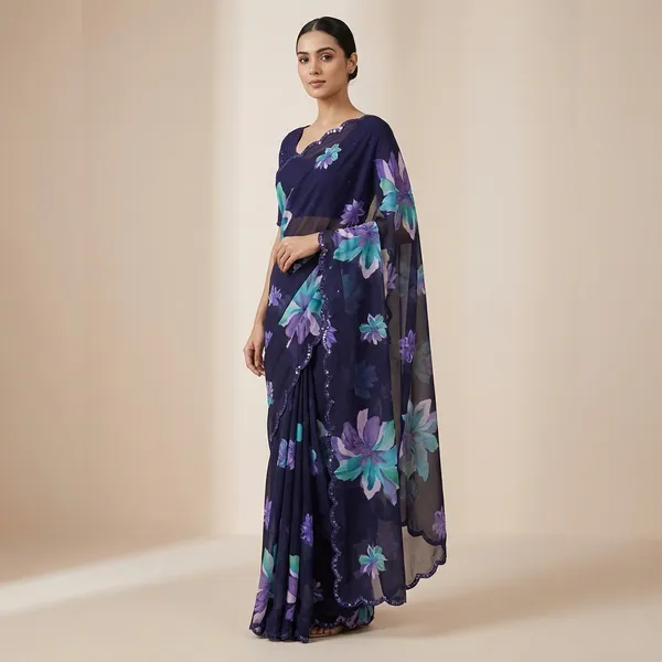 Taladara's_New__Georgette_Printed_Premium_Saree_And_Mirror_Border_For_Women
