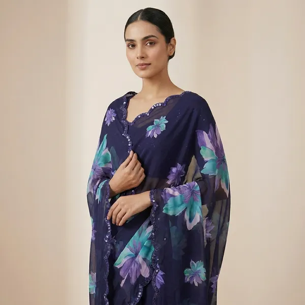 Taladara's_New__Georgette_Printed_Premium_Saree_And_Mirror_Border_For_Women