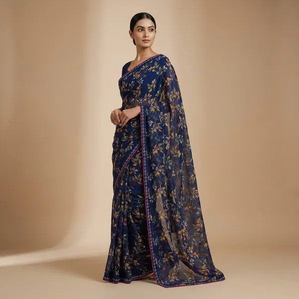 Taladara's_New_Georgette_Printed_Lace_Or_Diamond_Border_Premium_Saree_For_Women