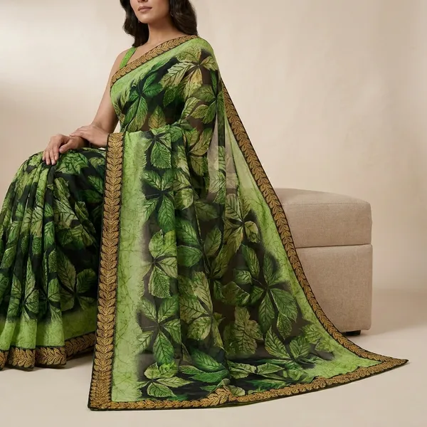 Green_Georgette_Printed_Premium_Saree_With_Lace_For_Women