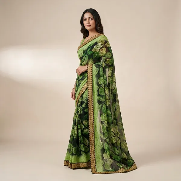Green_Georgette_Printed_Premium_Saree_With_Lace_For_Women