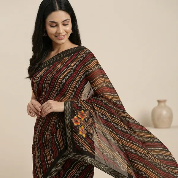 Taladara's_New_Georgette_Printed_Premium_Saree_With_Lace_For_Women