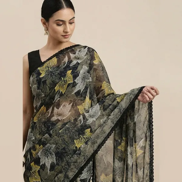 Taladara's_New_Georgette_Printed_Saree_With_Lace_For_Women