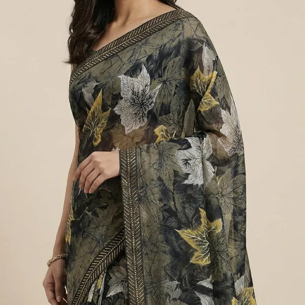 Black_And_Grey_Georgette_Printed_Premium_Saree_With_Lace_For_Women