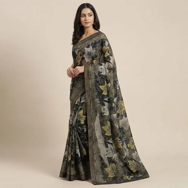 Black_And_Grey_Georgette_Printed_Premium_Saree_With_Lace_For_Women