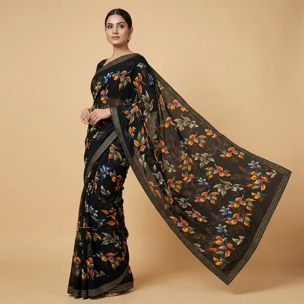 Black_Printed_Georgette_Premium_Saree_With_Lace_For_Women