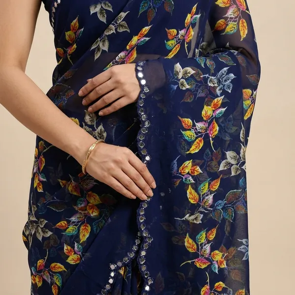 Taladara's_New_Georgette_Printed_Saree_With_Mirror_Work_For_Women