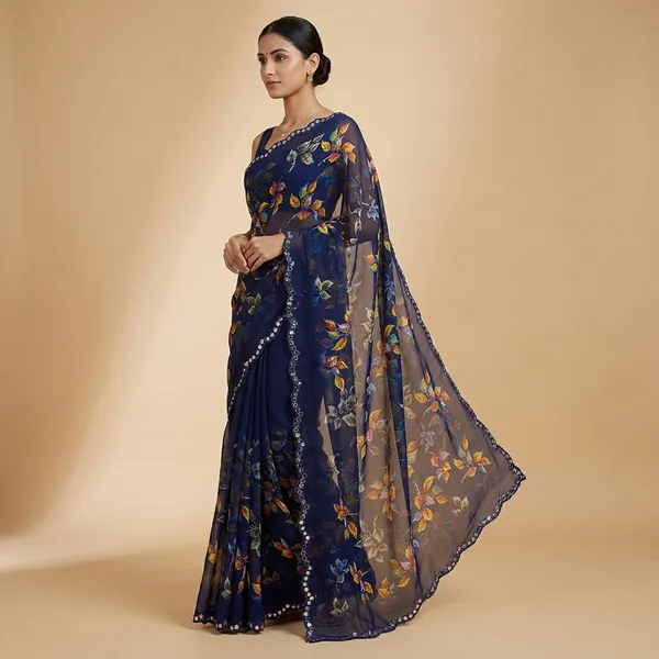 Taladara's_New_Georgette_Printed_Saree_With_Mirror_Work_For_Women