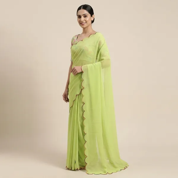 Green_Sath_Gram_Premium_Saree_With_Printed_Blouse_For_Women