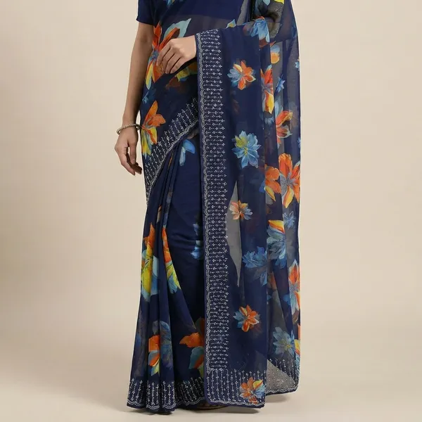 Taladara's_New_Georgette_Printed_Saree_With_Diamond_Lace_For_Women