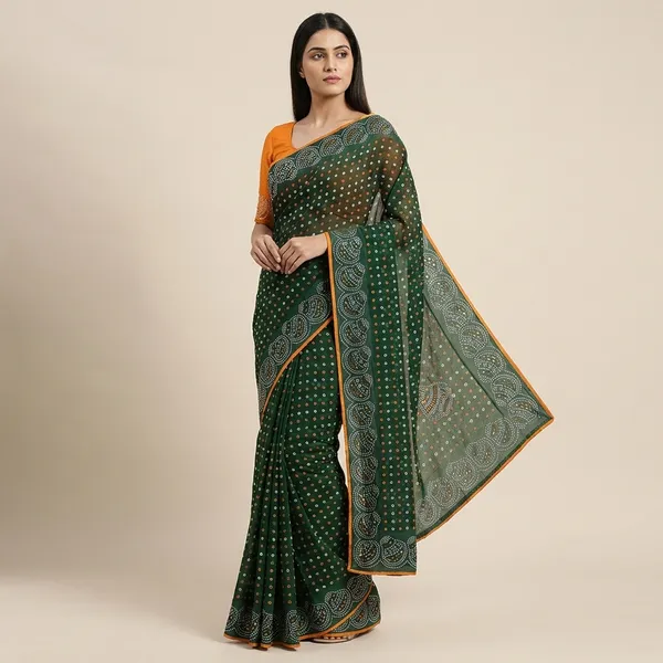 Taladara's_New__Fancy_Georgette_Premium_Saree_With_Embedded_Stones_And_Added_Blouse_For_Women