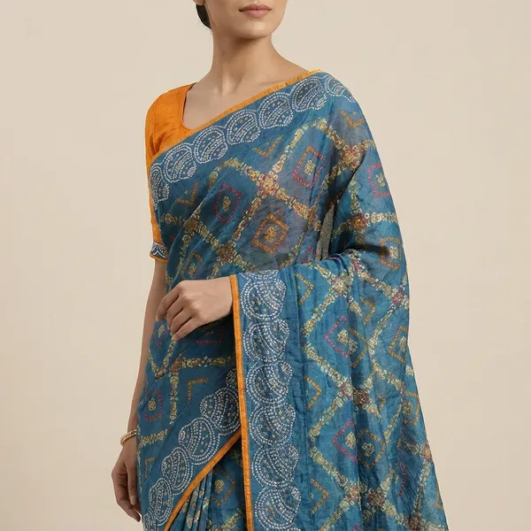 Taladara's_New__Fancy_Solo_Premium_Saree_With_Embedded_Stones_And_Added_Blouse_For_Women