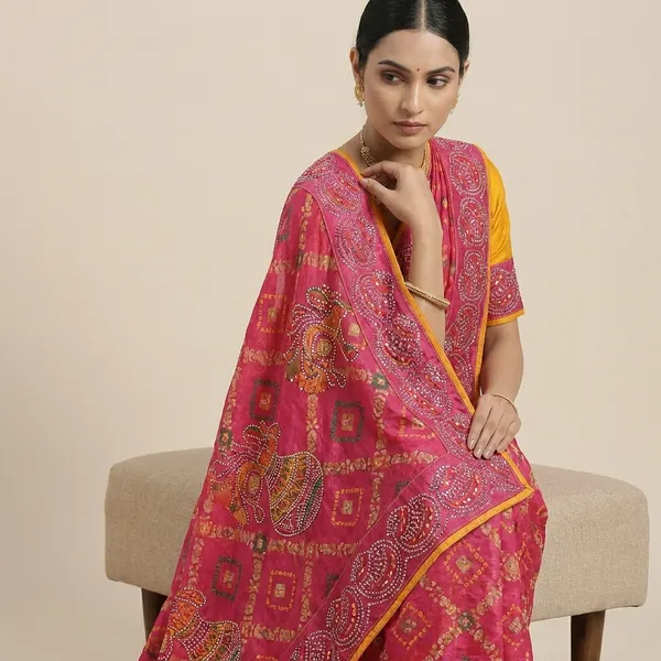 Taladara's_New__Fancy_Solo_Premium_Saree_With_Embedded_Stones_And_Added_Blouse_For_Women