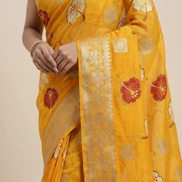 Taladara's_New_Fancy_Yellow_Cotton_Printed_Premium_Saree_For_Women
