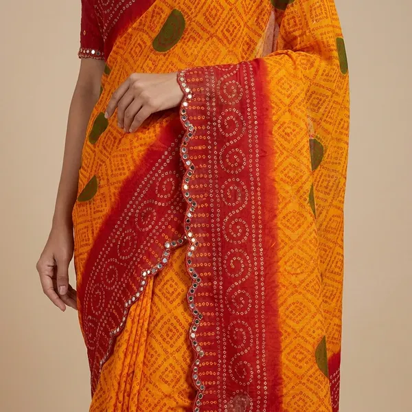 Red_And_Orange_Georgette_Bandhani_Printed_Premium_Saree_With_Mirror_Work_For_Women