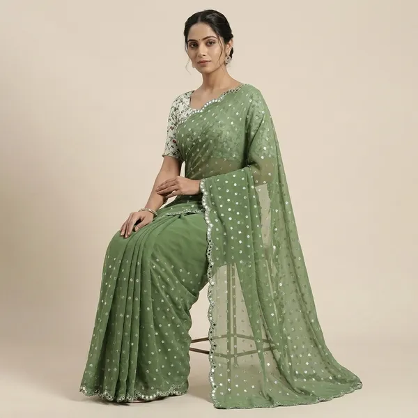 Green_Mos_Buti_Printed_Premium_Saree_And_Mirror_Border_Premium_Saree_For_Women