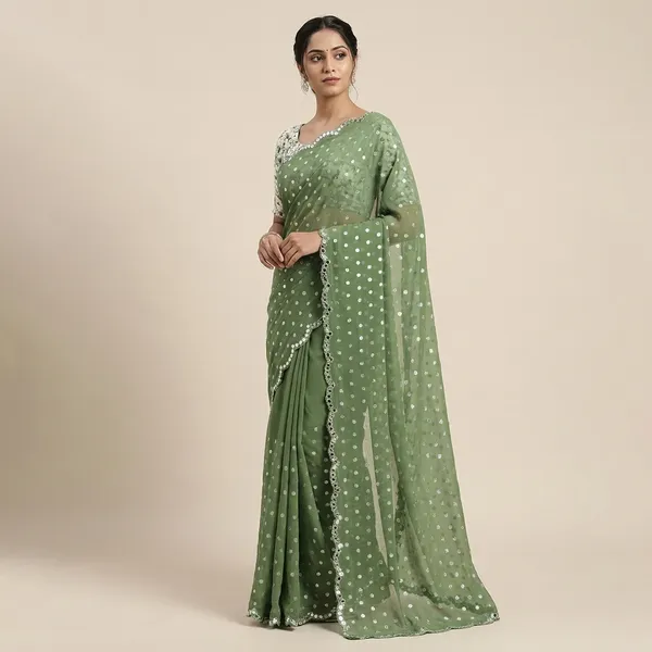 Green_Mos_Buti_Printed_Premium_Saree_And_Mirror_Border_Premium_Saree_For_Women