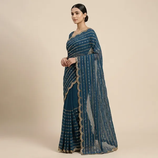 Taladara's_New_Blue_Star_Georgette_Embriodered_Premium_Saree_For_Women