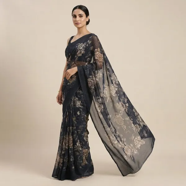 Black_Georgette_Printed_Premium_Saree_For_Women