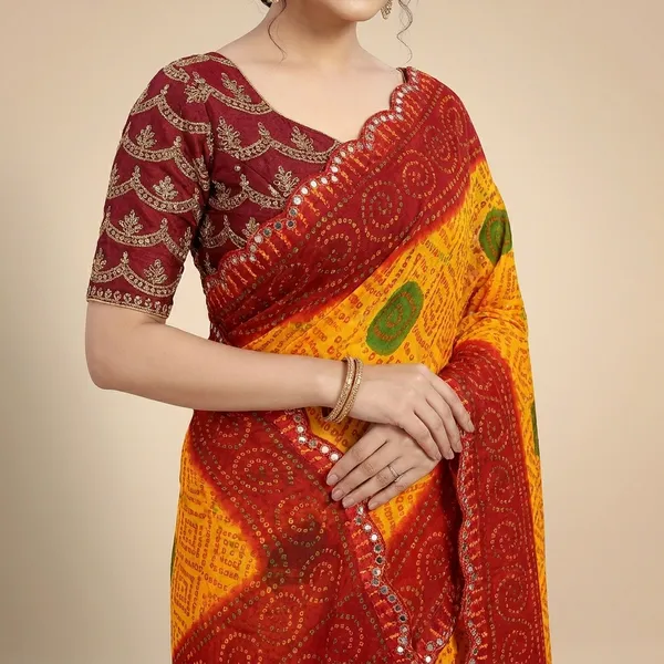 Taladara's_New_Georgette_Printed_Bandhani_Saree_With_Mirror_Lace_For_Women
