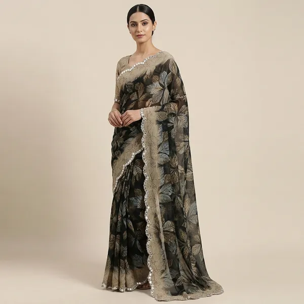 Taladara's_New_Georgette_Printed_Saree_With_Mirror_Work