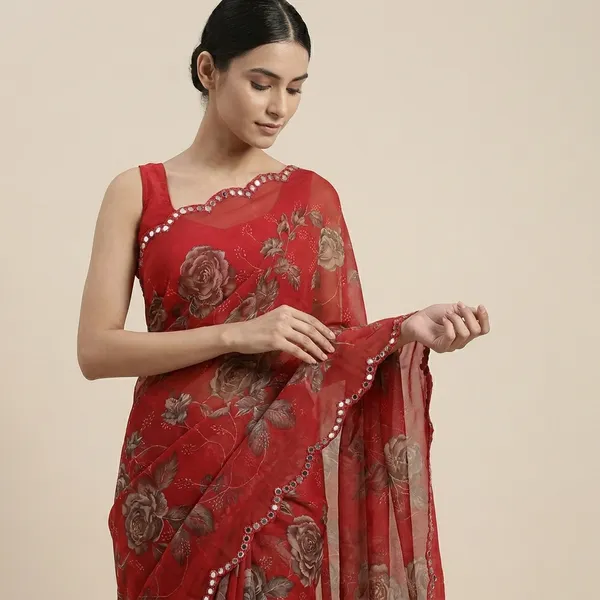 Taladara's_New_Georgette_Printed_Premium_Saree_With_Mirror_Border_For_Women