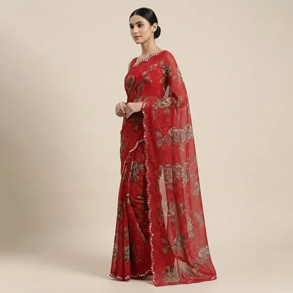 Taladara's_New_Georgette_Printed_Premium_Saree_With_Mirror_Border_For_Women