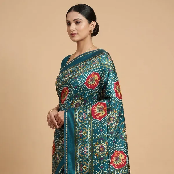Taladara's_New_Blue_Pashmina_Printed_Patola_Premium_Saree_For_Women