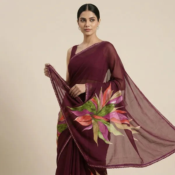 Maroon_And_Pink_Georgette_Printed_Premium_Saree_With_Lace_Border_For_Women