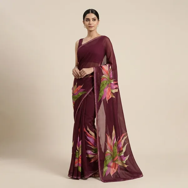 Maroon_And_Pink_Georgette_Printed_Premium_Saree_With_Lace_Border_For_Women