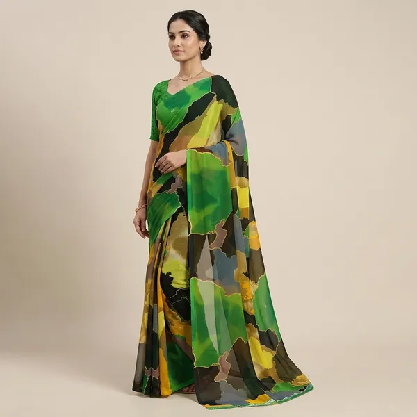 Green_Georgette_Printed_Premium_Saree_For_Women