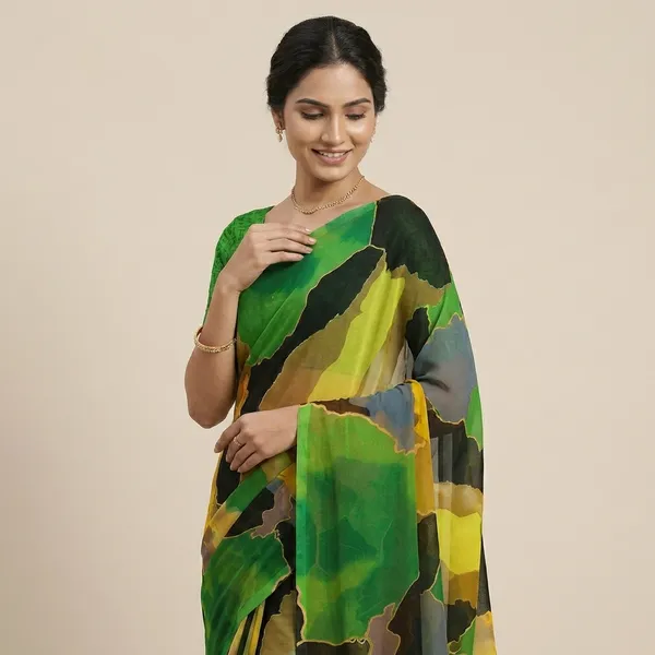 Green_Georgette_Printed_Premium_Saree_For_Women