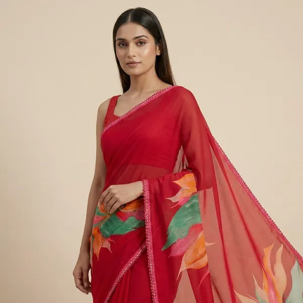 Taladara's_New_Georgette_Printed_Saree_With_Lace_Border