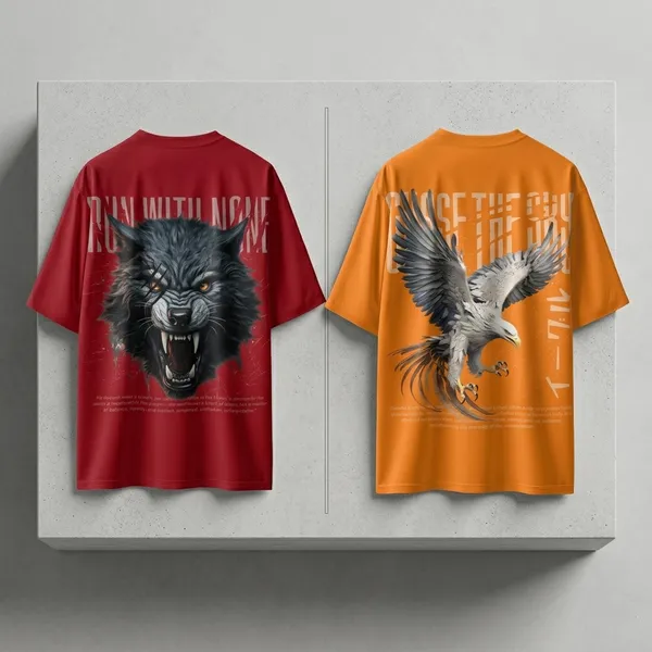 Fujju_Run_With_None_Red_Oversized_T_Shirt_300_Gsm_100_Cotton_And_Fujju_Chase_The_Sky_Oversized_T_Shirt_300_Gsm_100_Cotton_Orange_Combo_Pack_Of_2