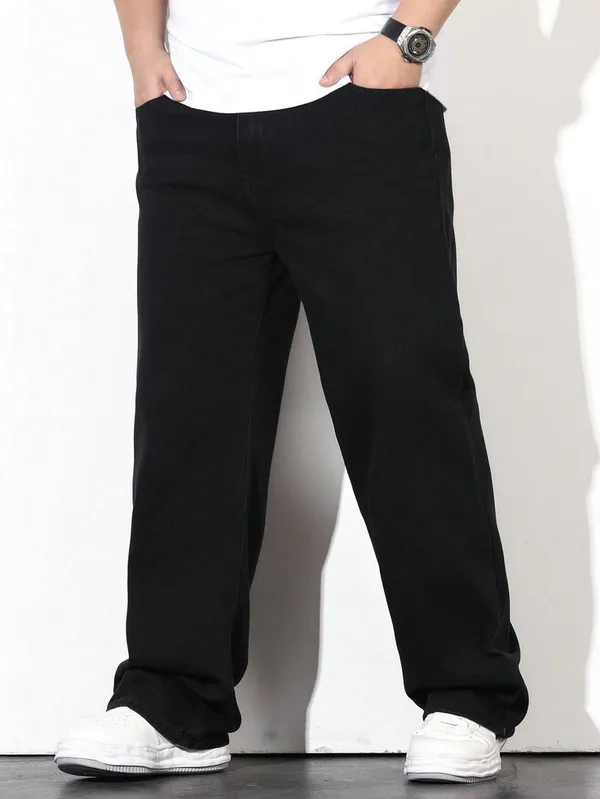 Black_Relaxed_Fit_Straight_Leg_Jeans_For_Men