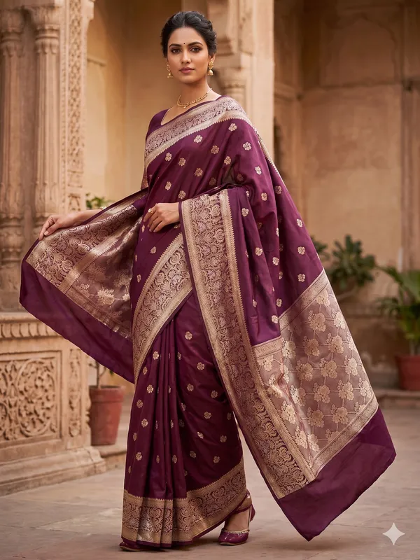 Wine_Banarasi_Silk_Saree_For_Women