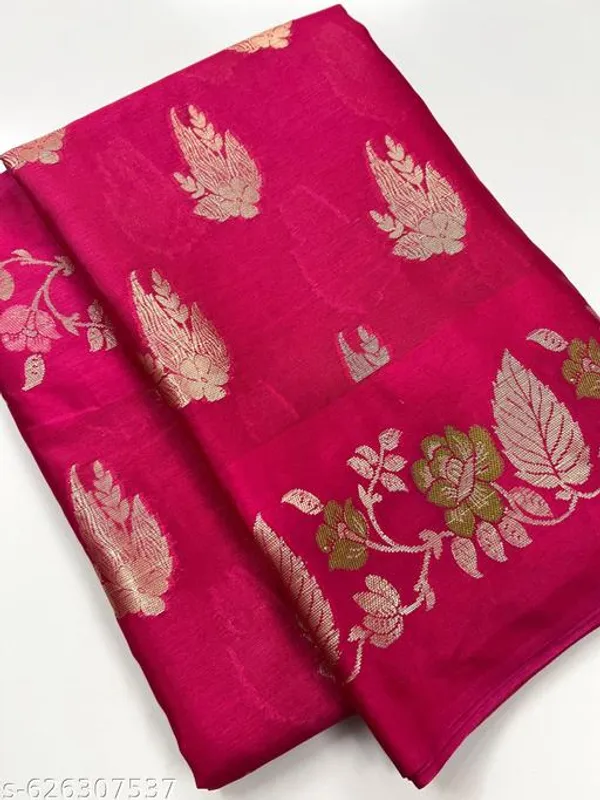 Cherry_Banarasi_Silk_Saree_With_Golden_Zari_Floral_Design