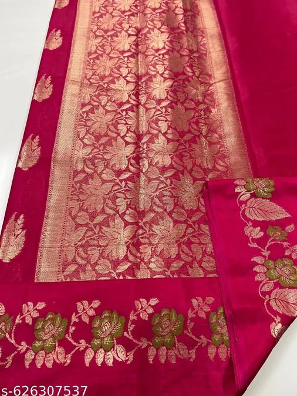 Cherry_Banarasi_Silk_Saree_With_Golden_Zari_Floral_Design