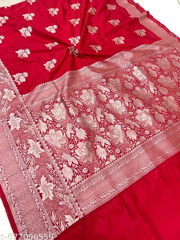 Bridal_Red_Banarasi_Silk_Saree_With_Silver_Zari_Floral_Weaving