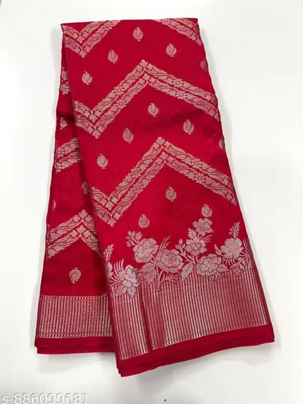 Cherry_Red_Banarasi_Silk_Saree_With_Golden_Zari_Border