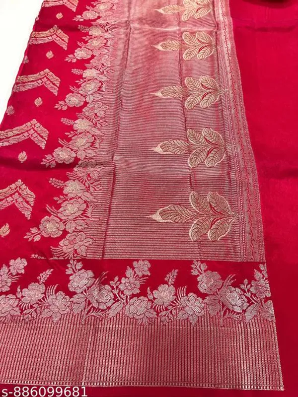 Cherry_Red_Banarasi_Silk_Saree_With_Golden_Zari_Border