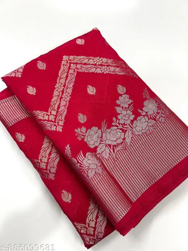 Cherry_Red_Banarasi_Silk_Saree_With_Golden_Zari_Border
