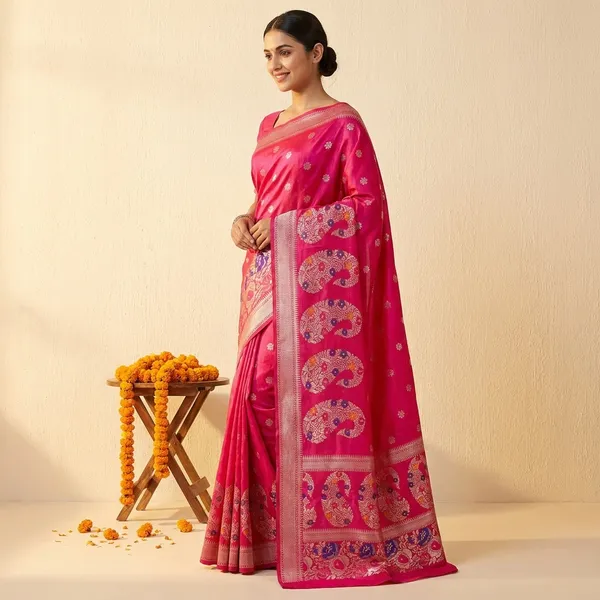 Cherry_Red_Banarasi_Silk_Saree_With_Meena_Work_Design