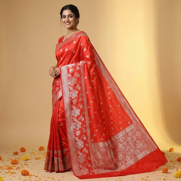Orange_Banarasi_Silk_Saree_With_Heritage_Booti_&_Rich_Pallu