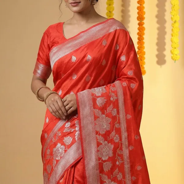 Orange_Banarasi_Silk_Saree_With_Heritage_Booti_&_Rich_Pallu