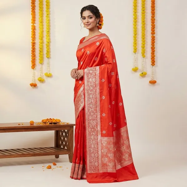 Bhagwa_Orange_Banarasi_Silk_Saree_With_Rich_Zari_Work
