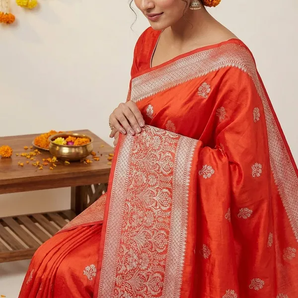 Bhagwa_Orange_Banarasi_Silk_Saree_With_Rich_Zari_Work