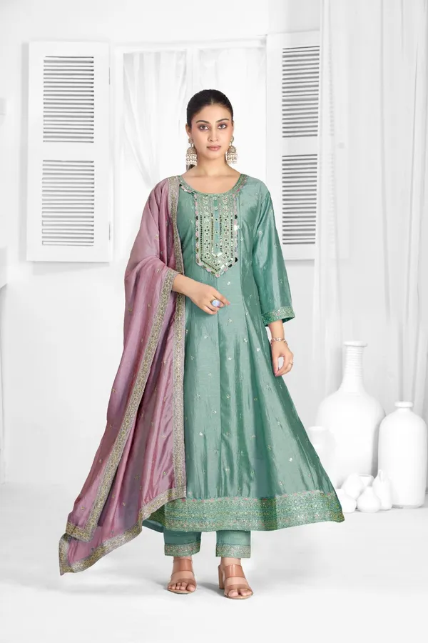 Sea_Green_Organza_Silk_Premium_Kurta_Sets_For_Women