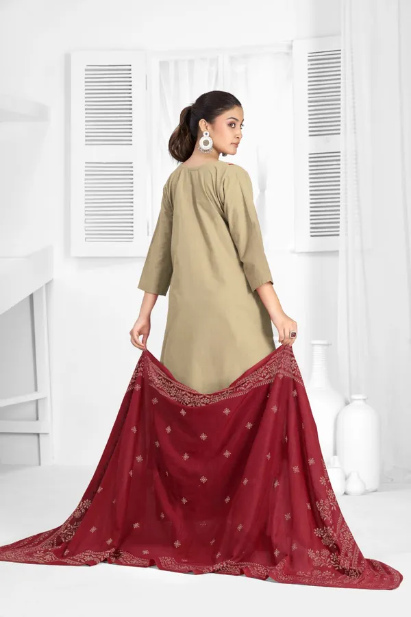 Beige_And_Maroon_Pure_Cotton_Premium_Kurta_Sets_For_Women