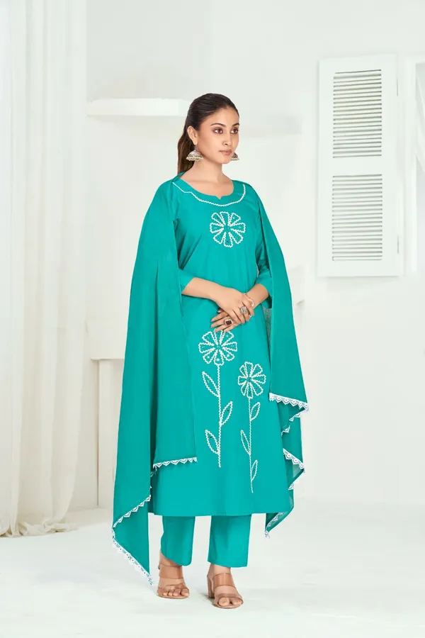 Teal_Blue_Pure_Cotton_Premium_Kurta_Sets_For_Women